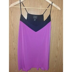 Worthington Womens Colorblock Camisole Purple Black V-Neck Spaghetti Strap Top L